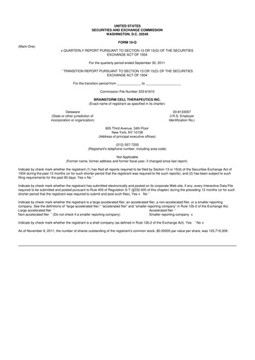 Vorschaubild BrainStorm Cell Therapeutics 10-Q Quartalsbericht 2011 