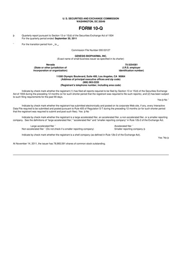 Miniature Iovance Biotherapeutics
 10-Q Rapport trimestriel 2011 