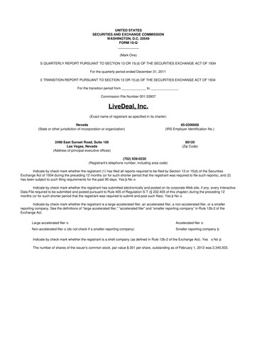 Thumbnail Live Ventures 10-Q Quarterly Report FY2012 