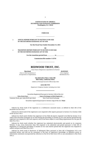 Thumbnail Redwood Trust 10-K Annual Report 2011