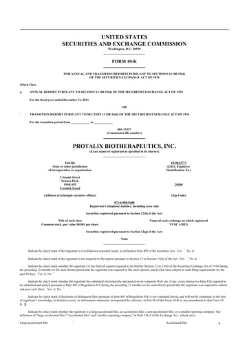 Thumbnail Protalix BioTherapeutics
 10-K Annual Report 2011