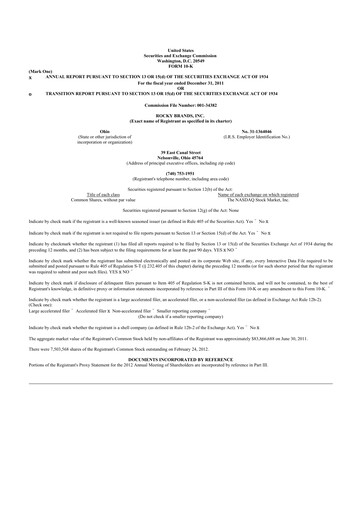 Thumbnail Rocky Brands 10-K Annual Report 2011