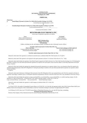 Thumbnail Benchmark Electronics
 10-K Annual Report 2011