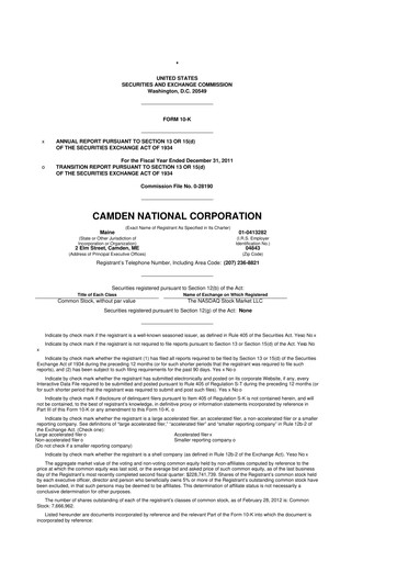 Thumbnail Camden National Corporation
 10-K Annual Report 2011