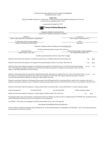 Thumbnail German American Bancorp 10-K Annual Report 2011