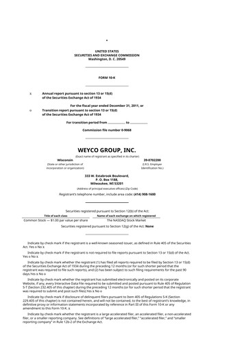 Vorschaubild Weyco Group 10-K Jahresbericht 2011