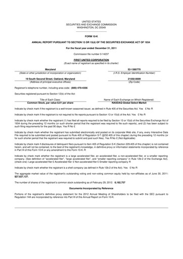 Thumbnail First United Corporation 10-K Annual Report 2011