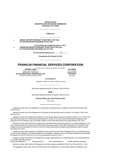 Thumbnail Franklin Financial Services Corporation 10-K Annual Report 2011