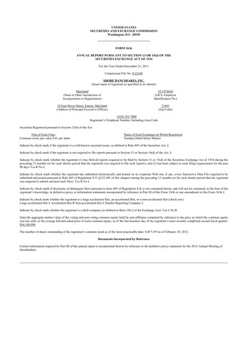 Thumbnail Shore Bancshares 10-K Annual Report 2011