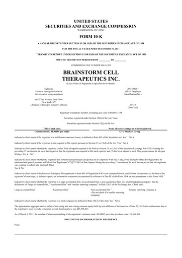 Vorschaubild BrainStorm Cell Therapeutics 10-K Jahresbericht 2011