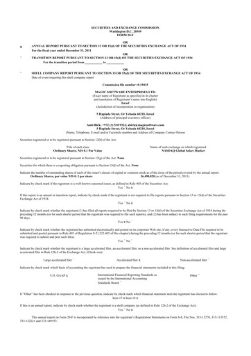 Thumbnail Magic Software 20-F Annual Report 2011