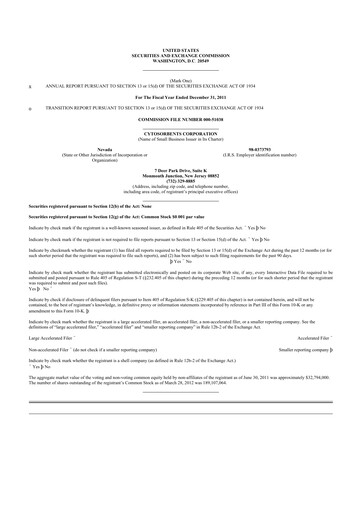 Vorschaubild Cytosorbents 10-K Jahresbericht 2011