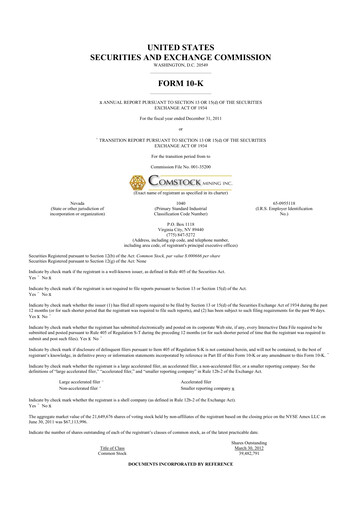 Thumbnail Comstock Inc. 10-K Annual Report 2011