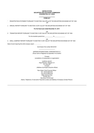 Vorschaubild Sapiens International Corporation 20-F Jahresbericht 2011
