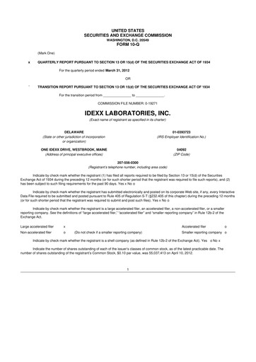 Thumbnail IDEXX Laboratories 10-Q Quarterly Report FY2012 