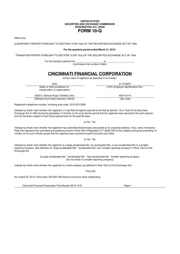 Thumbnail Cincinnati Financial
 10-Q Quarterly Report FY2012 
