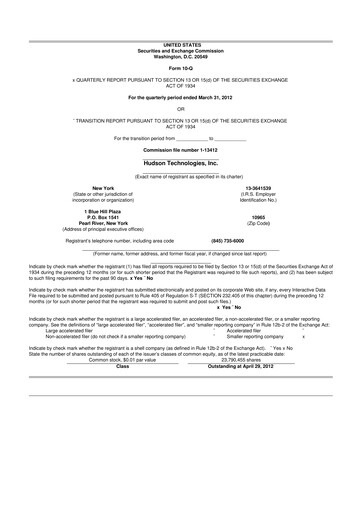 Thumbnail Hudson Technologies 10-Q Quarterly Report FY 