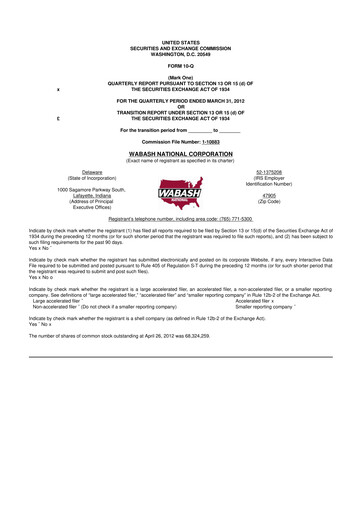 Vorschaubild Wabash National
 10-Q Quartalsbericht 2012 