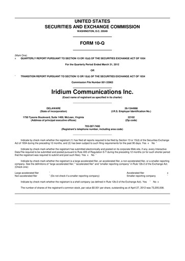 Thumbnail Iridium Communications 10-Q Quarterly Report FY 