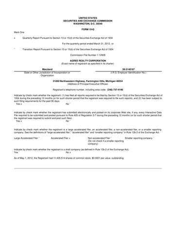 Thumbnail Agree Realty
 10-Q Quarterly Report FY2012 