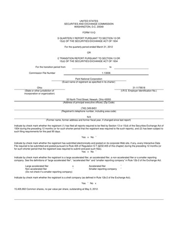 Vorschaubild Park National Corp 10-Q Quartalsbericht 2012 