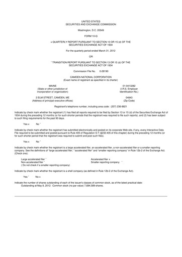 Thumbnail Camden National Corporation
 10-Q Quarterly Report FY2012 