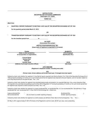 Thumbnail Protalix BioTherapeutics
 10-Q Quarterly Report FY 