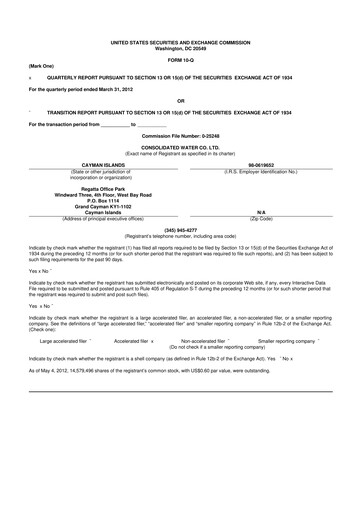 Thumbnail Consolidated Water 10-Q Quarterly Report FY2012 