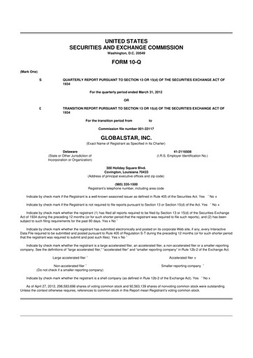 Thumbnail Globalstar
 10-Q Quarterly Report FY2012 