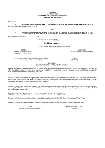 Thumbnail ProPhase Labs 10-Q Quarterly Report FY2012 