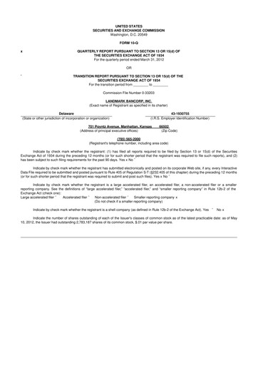 Thumbnail Landmark Bancorp 10-Q Quarterly Report FY2012 