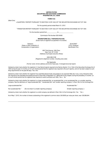 Vorschaubild BrainStorm Cell Therapeutics 10-Q Quartalsbericht 2012 