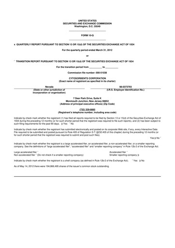 Miniature Cytosorbents 10-Q Rapport trimestriel  