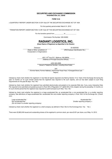 Thumbnail Radiant Logistics
 10-Q Quarterly Report FY2012 