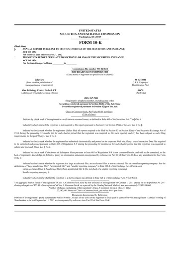 Thumbnail RBC Bearings 10-K Annual Report 2012