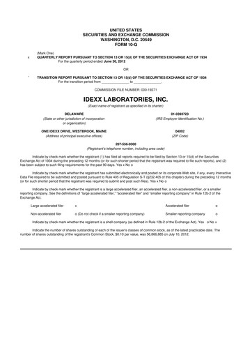 Thumbnail IDEXX Laboratories 10-Q Quarterly Report FY2012 