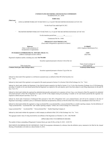 Thumbnail Frequency Electronics 10-K Annual Report 2012
