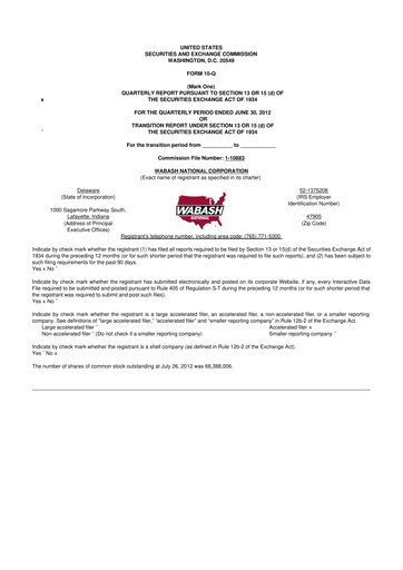 Vorschaubild Wabash National
 10-Q Quartalsbericht 2012 