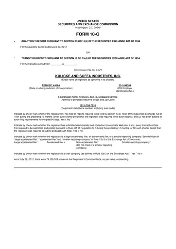 Thumbnail Kulicke and Soffa Industries 10-Q Quarterly Report FY2012 