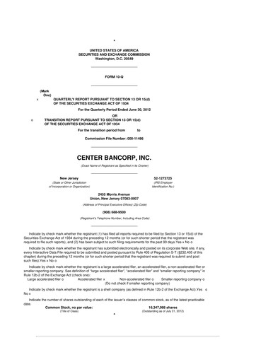 Thumbnail ConnectOne Bancorp 10-Q Quarterly Report FY 