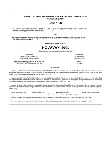 Thumbnail Novavax 10-Q Quarterly Report FY2012 