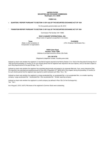 Thumbnail RCI Hospitality Holdings 10-Q Quarterly Report FY2012 
