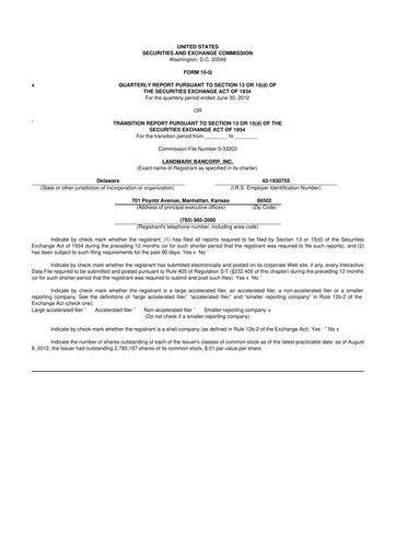 Thumbnail Landmark Bancorp 10-Q Quarterly Report FY2012 