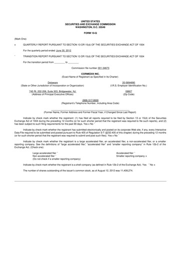 Thumbnail CorMedix 10-Q Quarterly Report FY 