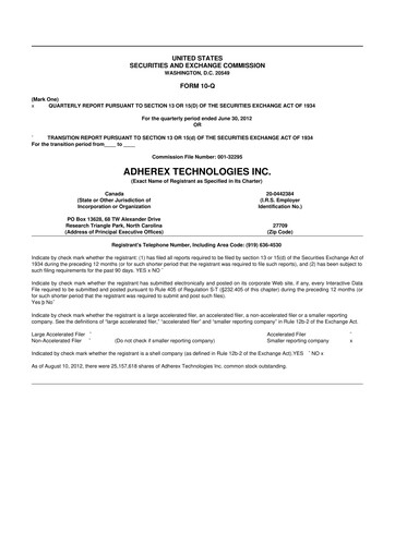 Miniature Fennec Pharmaceuticals 10-Q Rapport trimestriel 2012 