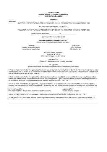 Vorschaubild BrainStorm Cell Therapeutics 10-Q Quartalsbericht  