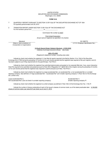 Thumbnail First United Corporation 10-Q Quarterly Report FY2012 