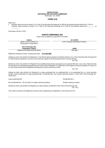 Thumbnail Hurco Companies 10-Q Quarterly Report FY2012 