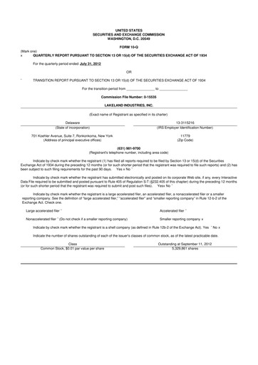 Thumbnail Lakeland Industries
 10-Q Quarterly Report FY 