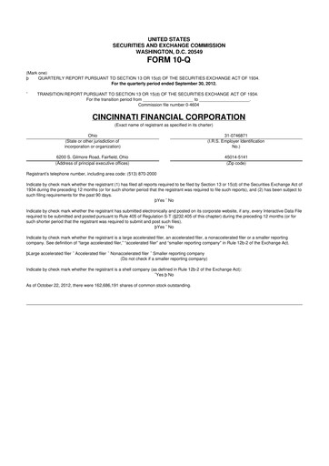 Thumbnail Cincinnati Financial
 10-Q Quarterly Report FY2012 